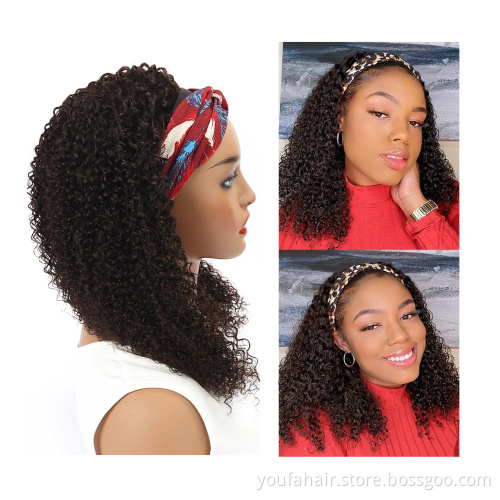 Human Hair Headband Wigs Kinky Curly Natural Brazilian Hair Wig With Headband Jerry Short Curly Human Hair Wigs for Black Women